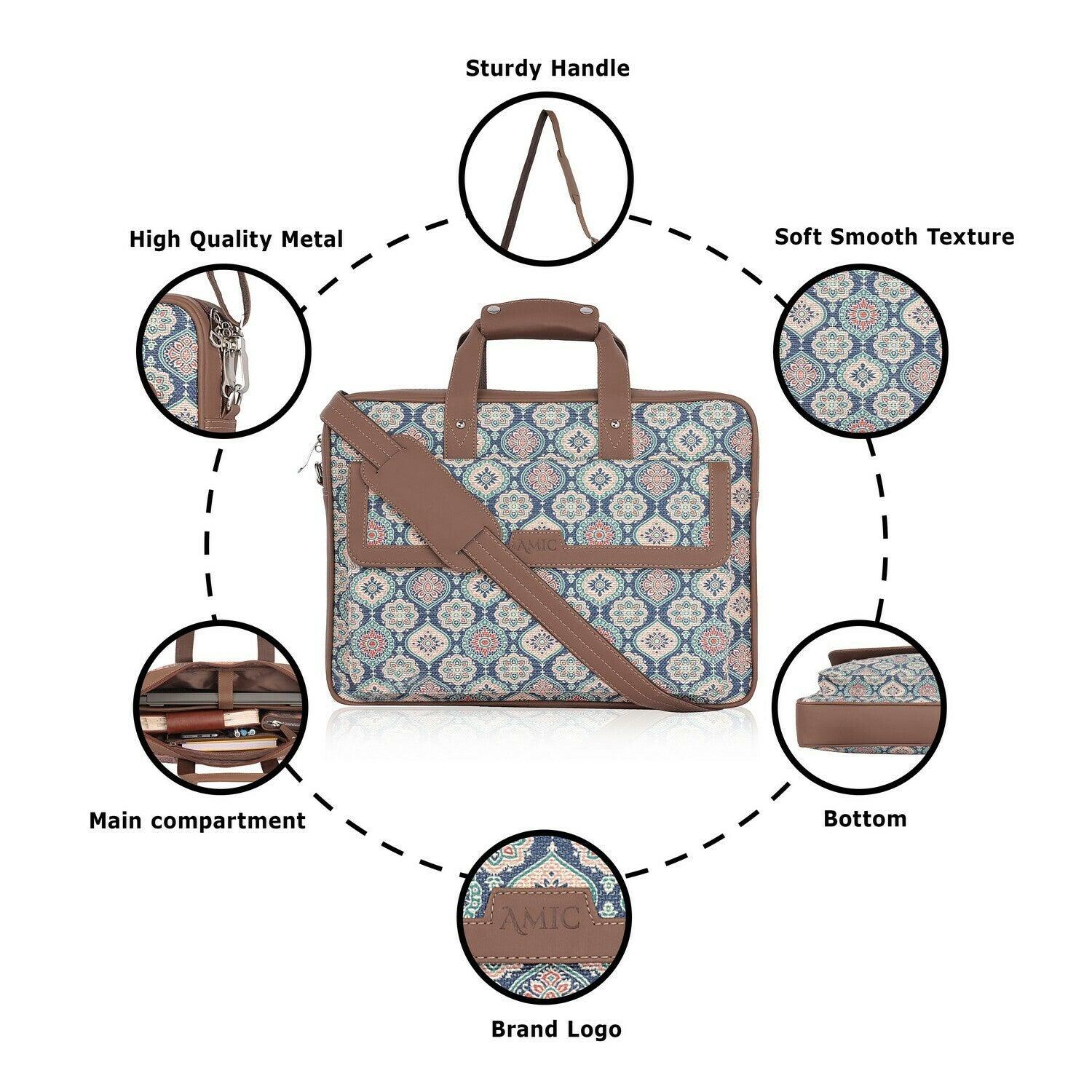 Stylish Printed Laptop Bag with Vegan Leather Detailing | AMIC - Amic