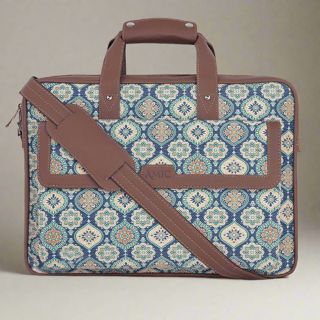 Stylish Printed Laptop Bag with Vegan Leather Detailing | AMIC - Amic