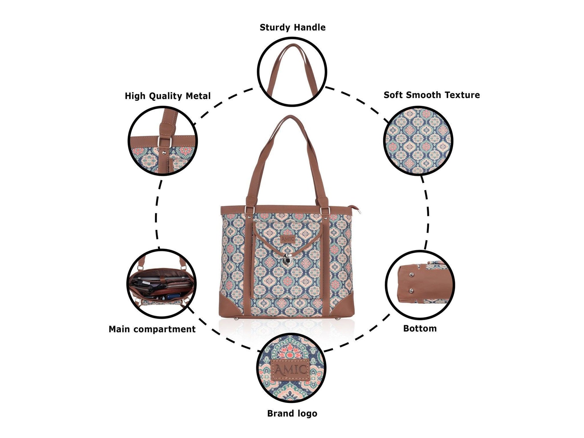 Multicolor Mosaic Pattern Vegan Leather Office Bag for Women - Stylish & Practical | Amic Bags - Amic