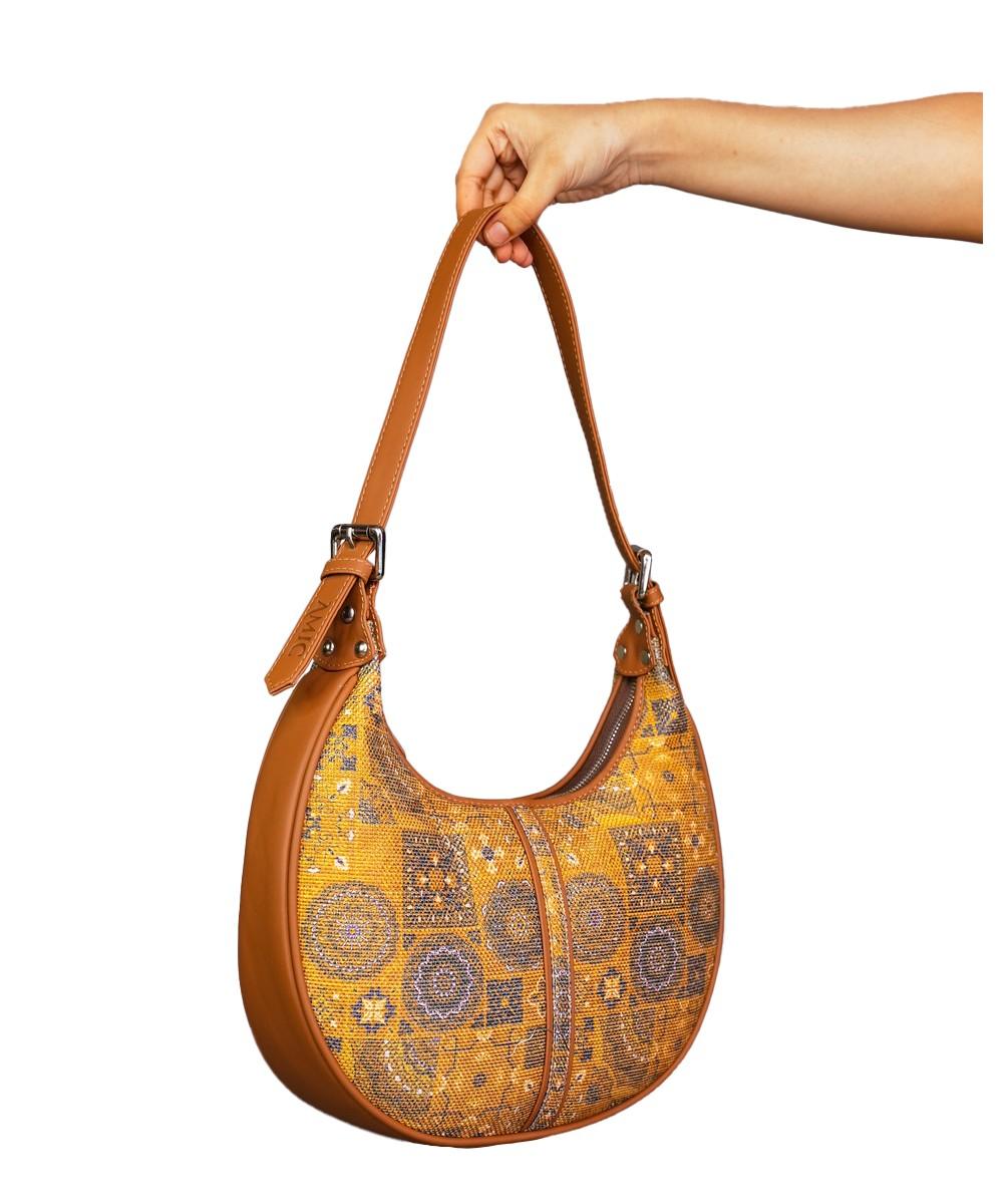 Yellow Mosaic Pattern Vegan Leather Hobo Bag for Women - Stylish & Versatile | Amic Bags - Amic