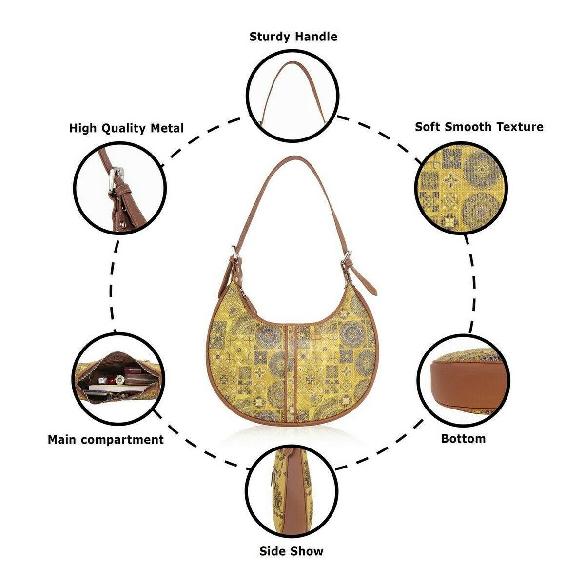 Yellow Mosaic Pattern Vegan Leather Hobo Bag for Women - Stylish & Versatile | Amic Bags - Amic