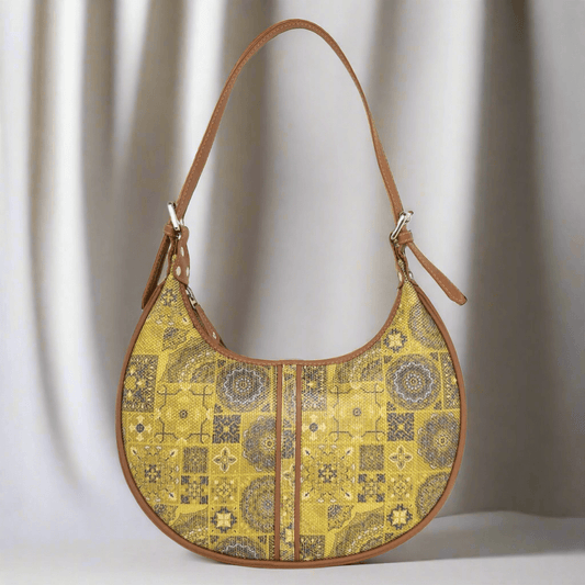 Yellow Mosaic Pattern Vegan Leather Hobo Bag for Women - Stylish & Versatile | Amic Bags - Amic