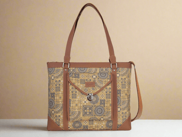 Yellow Mosaic Pattern Vegan Leather Office Bag for Women - Functional & Stylish | Amic Bags - Amic