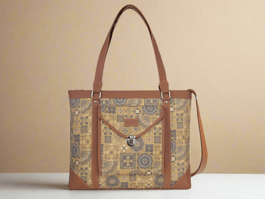Yellow Mosaic Pattern Vegan Leather Office Bag for Women - Functional & Stylish | Amic Bags - Amic