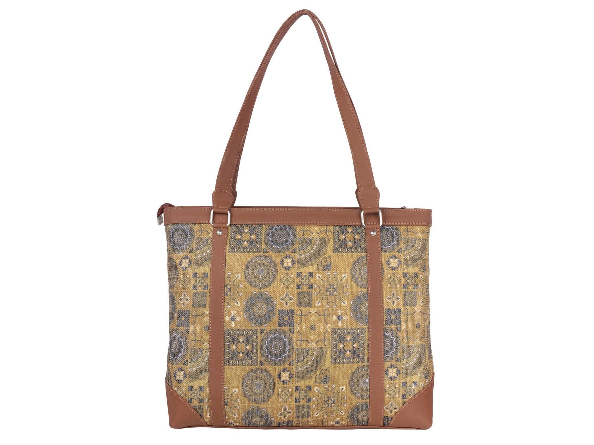 Yellow Mosaic Pattern Vegan Leather Office Bag for Women - Functional & Stylish | Amic Bags - Amic