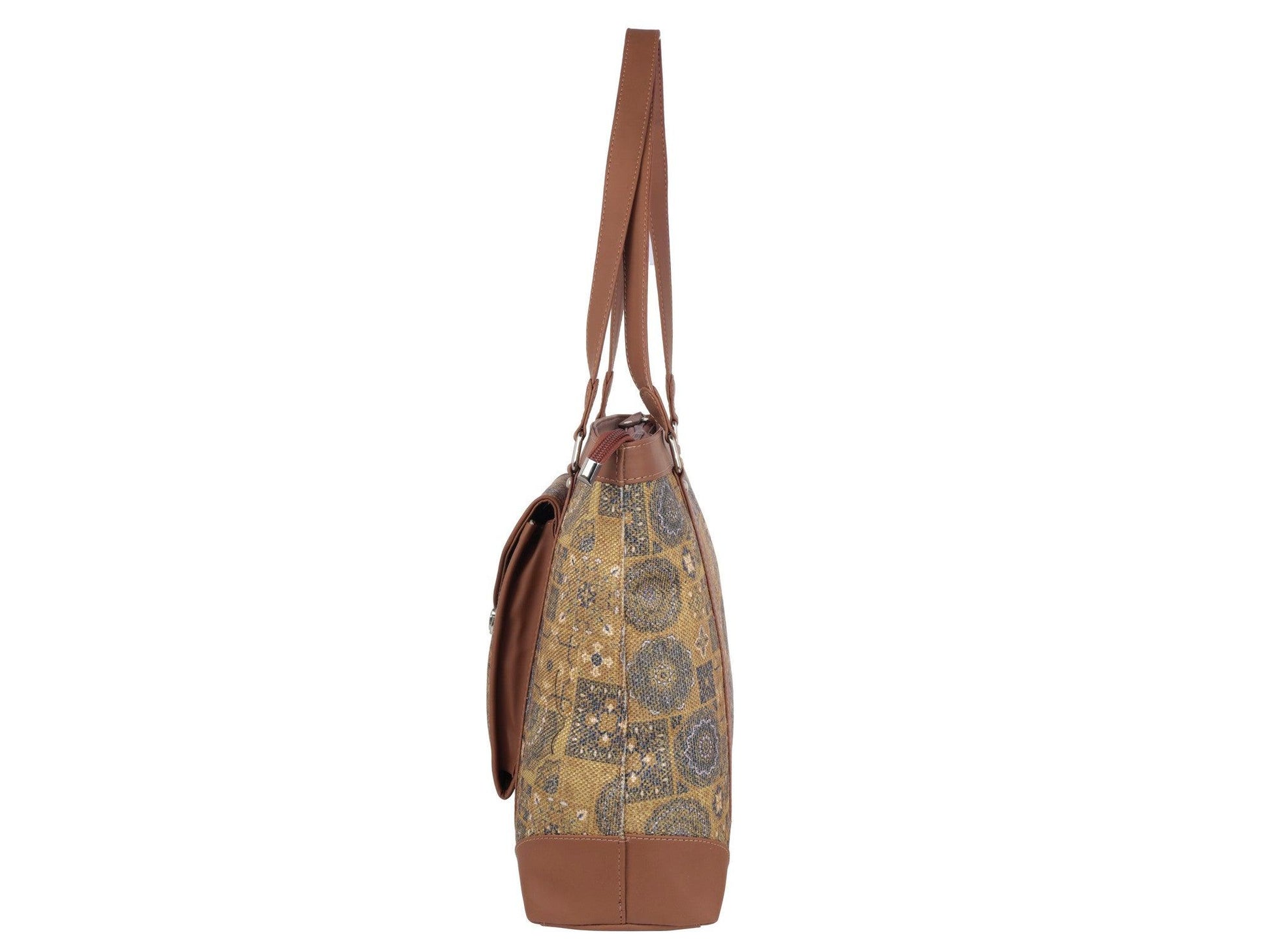 Yellow Mosaic Pattern Vegan Leather Office Bag for Women - Functional & Stylish | Amic Bags - Amic