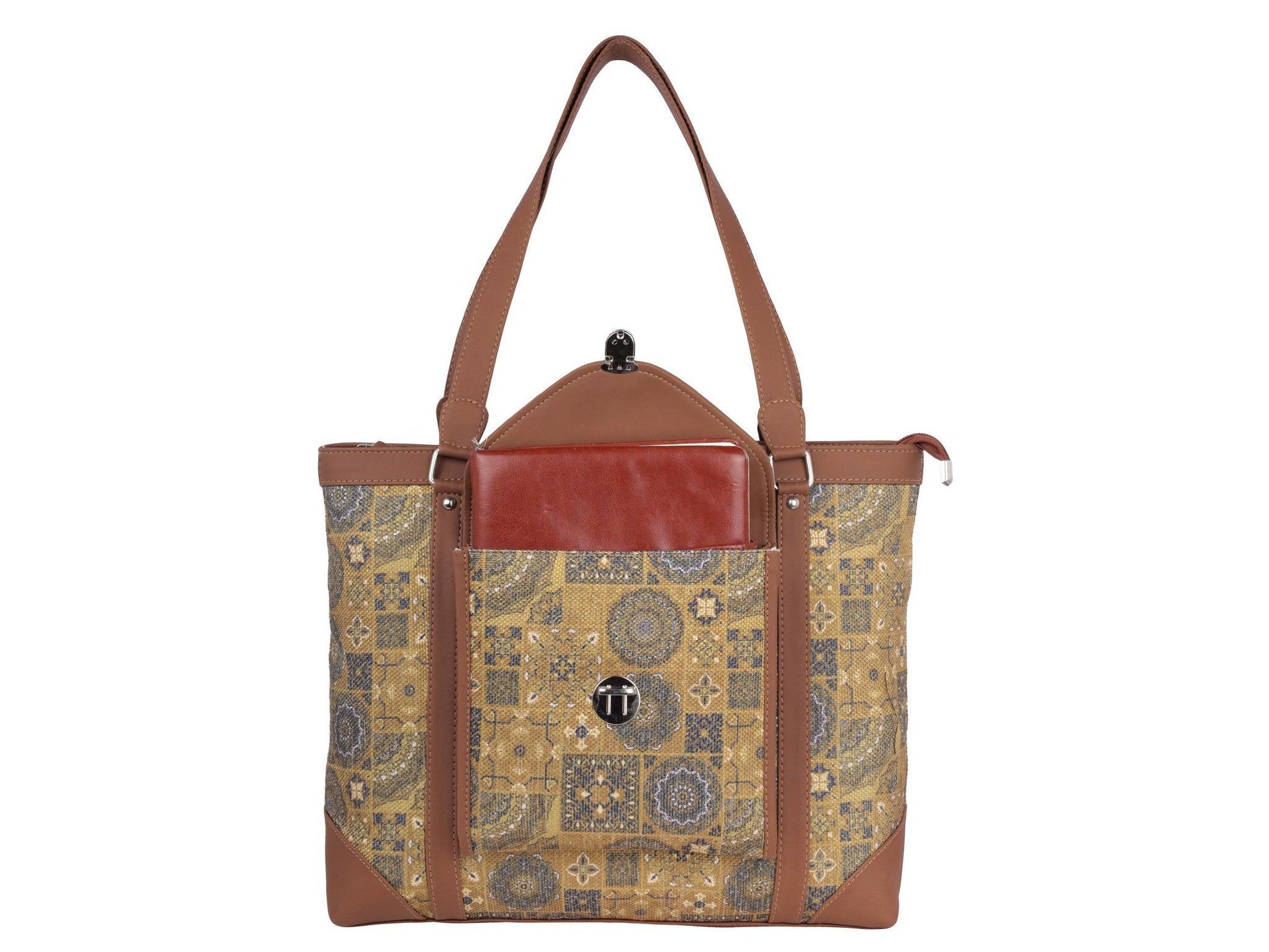Yellow Mosaic Pattern Vegan Leather Office Bag for Women - Functional & Stylish | Amic Bags - Amic
