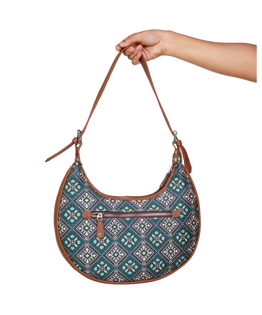 Blue Diamond Pattern Vegan Leather Hobo Bag for Women - Chic & Functional | Amic Bags - Amic