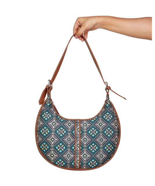 Blue Diamond Pattern Vegan Leather Hobo Bag for Women - Chic & Functional | Amic Bags - Amic