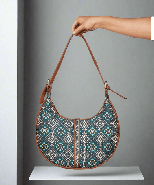 Blue Diamond Pattern Vegan Leather Hobo Bag for Women - Chic & Functional | Amic Bags - Amic