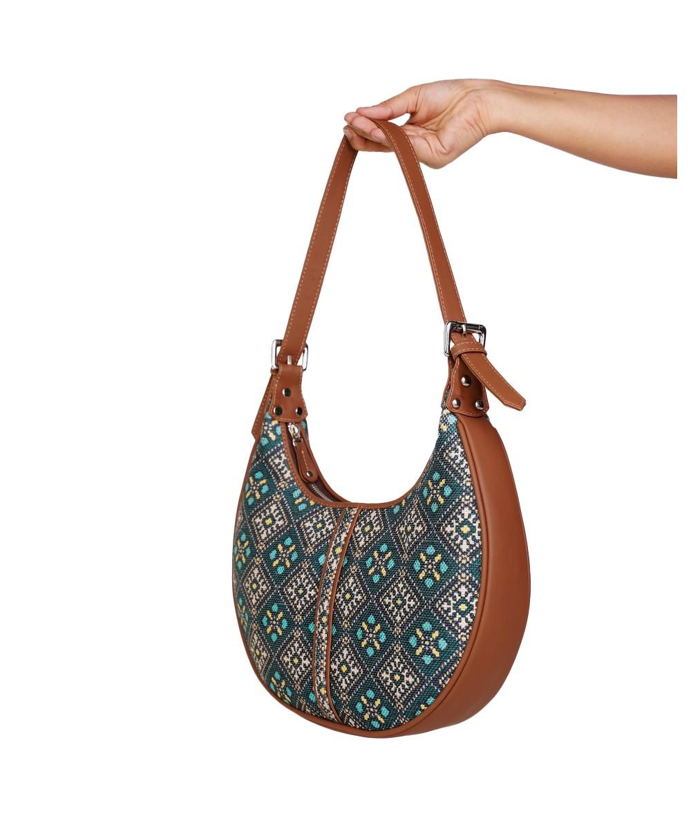 Blue Diamond Pattern Vegan Leather Hobo Bag for Women - Chic & Functional | Amic Bags - Amic