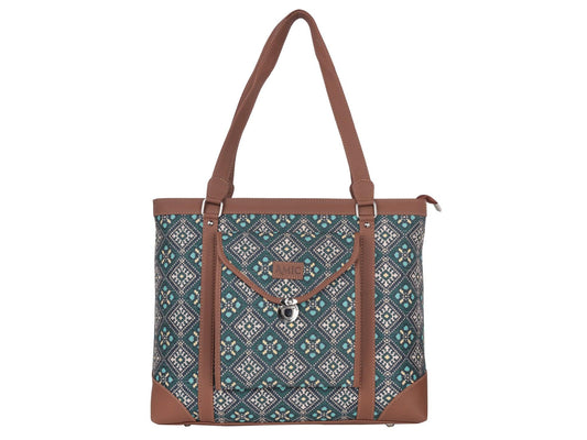 Blue Diamond Pattern Vegan Leather Office Bag for Women - Functional & Stylish | Amic Bags - Amic