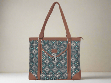 Blue Diamond Pattern Vegan Leather Office Bag for Women - Functional & Stylish | Amic Bags - Amic