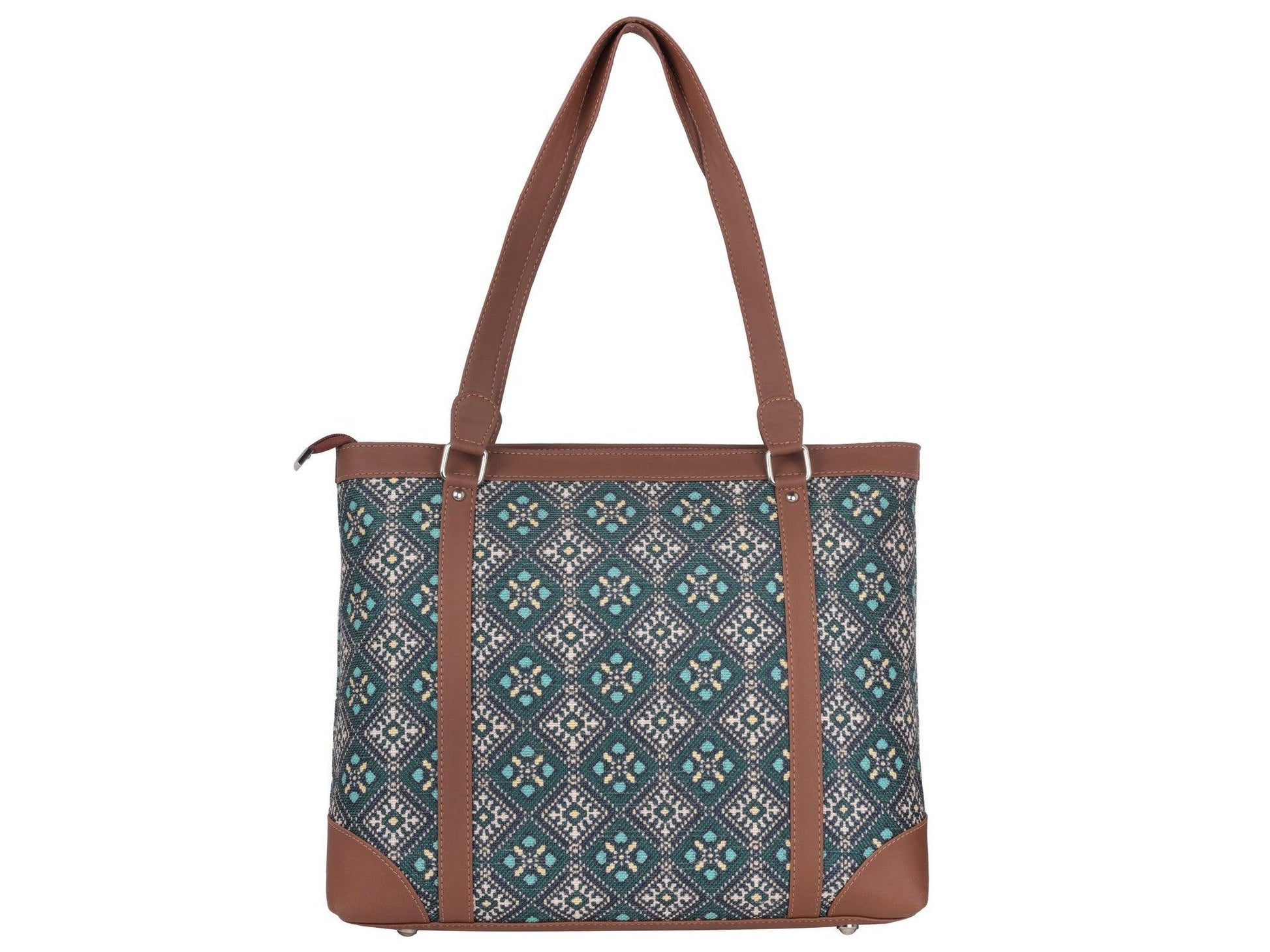 Blue Diamond Pattern Vegan Leather Office Bag for Women - Functional & Stylish | Amic Bags - Amic