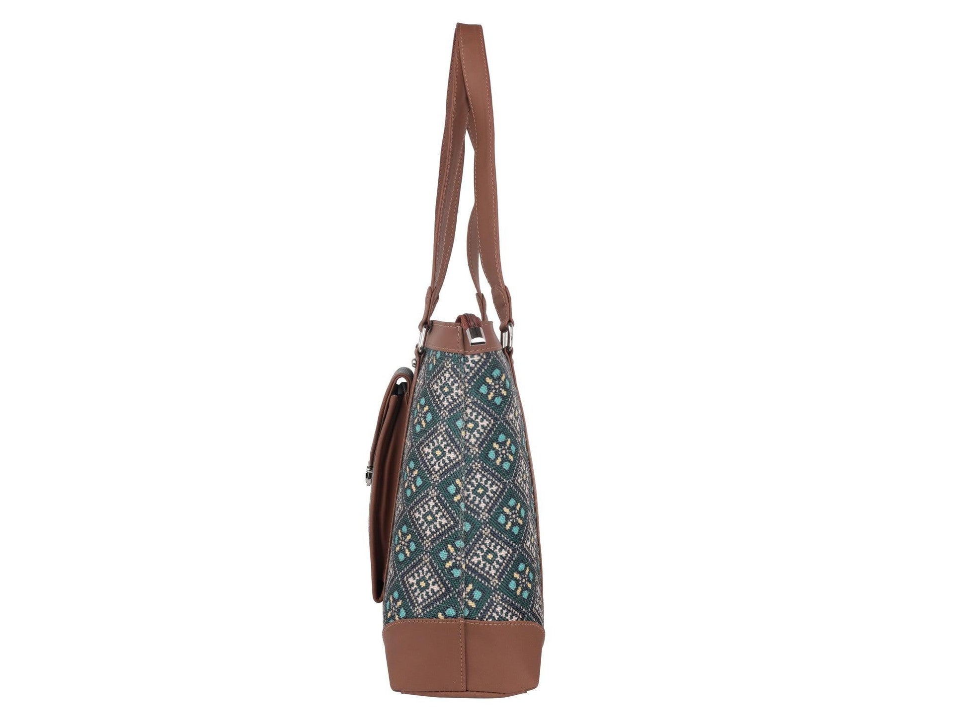 Blue Diamond Pattern Vegan Leather Office Bag for Women - Functional & Stylish | Amic Bags - Amic