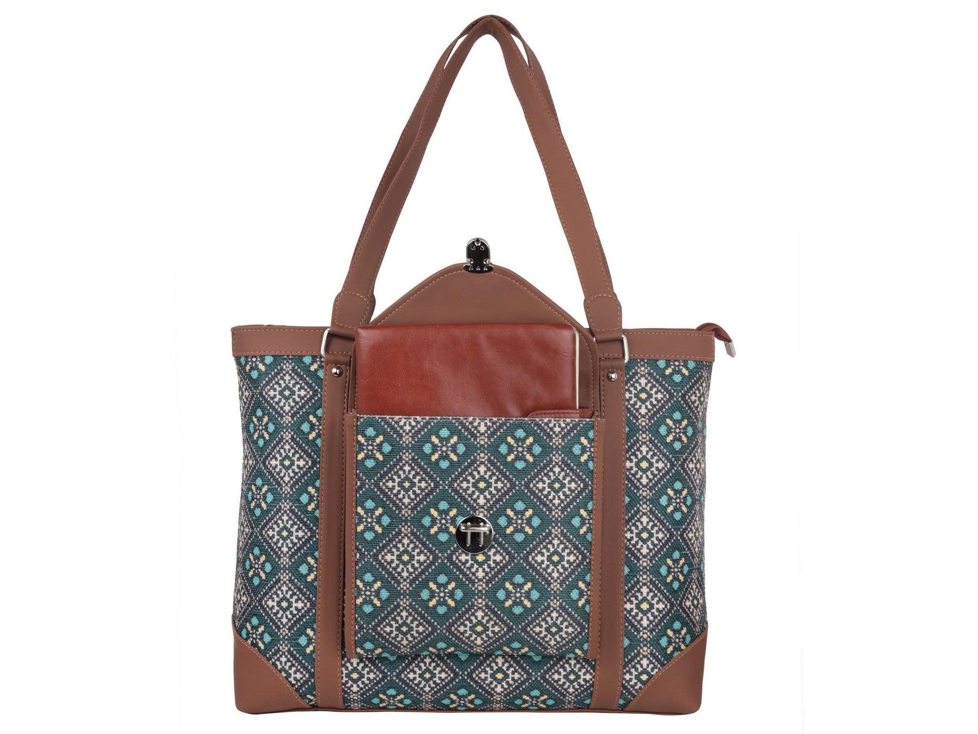 Blue Diamond Pattern Vegan Leather Office Bag for Women - Functional & Stylish | Amic Bags - Amic