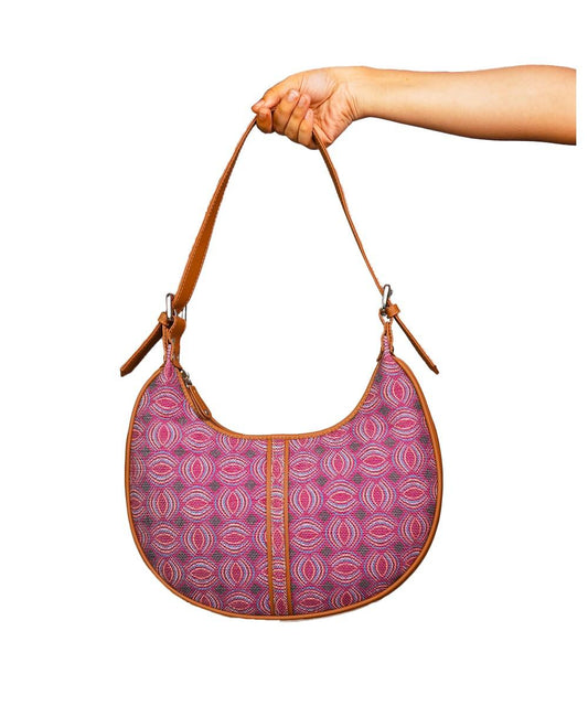 Pink Circular Pattern Vegan Leather Hobo Bag for Women - Stylish & Functional | Amic Bags - Amic