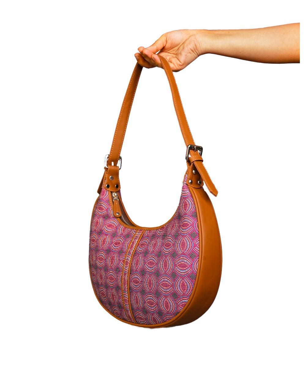 Pink Circular Pattern Vegan Leather Hobo Bag for Women - Stylish & Functional | Amic Bags - Amic
