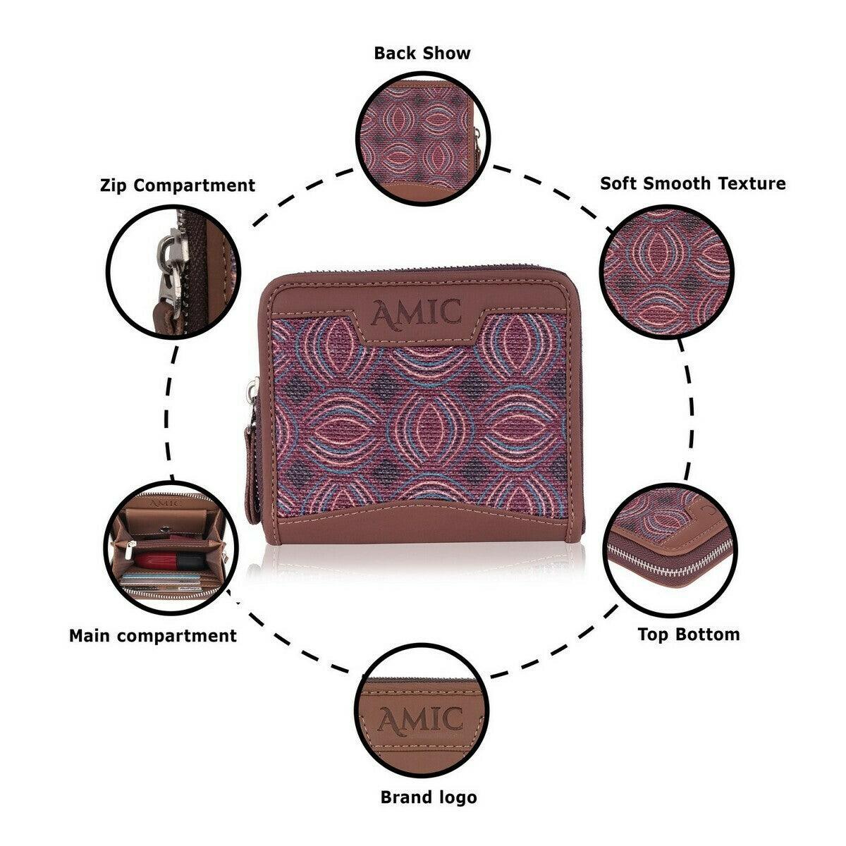 Maroon Patterned Mini Wallet | AMIC - Amic