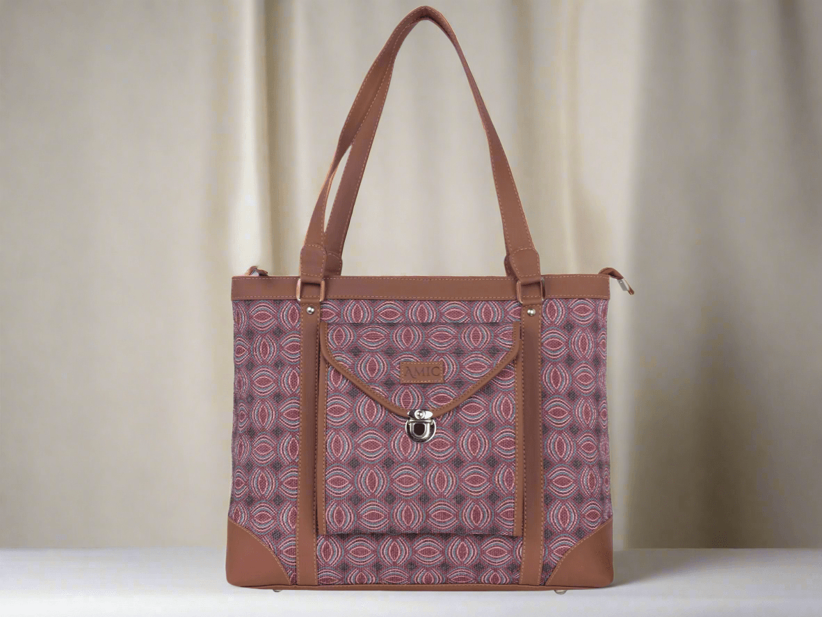 Pink Circular Pattern Vegan Leather Office Bag for Women - Stylish & Practical | Amic Bags - Amic