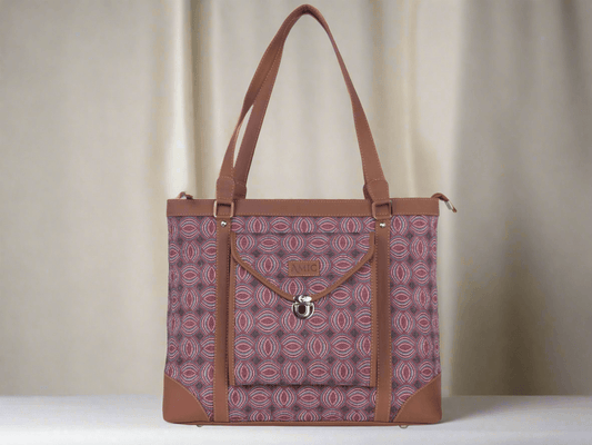 Pink Circular Pattern Vegan Leather Office Bag for Women - Stylish & Practical | Amic Bags - Amic