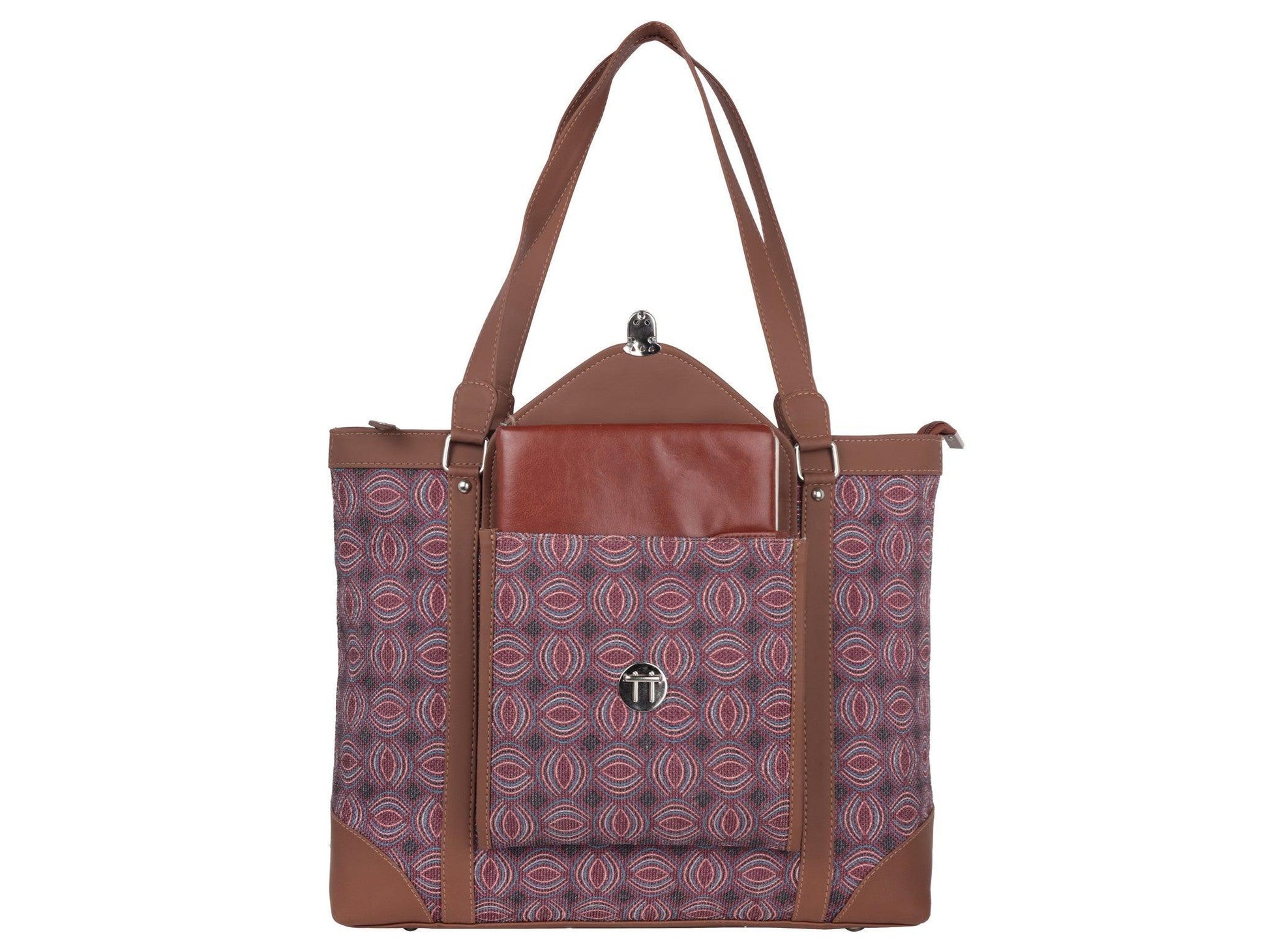 Pink Circular Pattern Vegan Leather Office Bag for Women - Stylish & Practical | Amic Bags - Amic