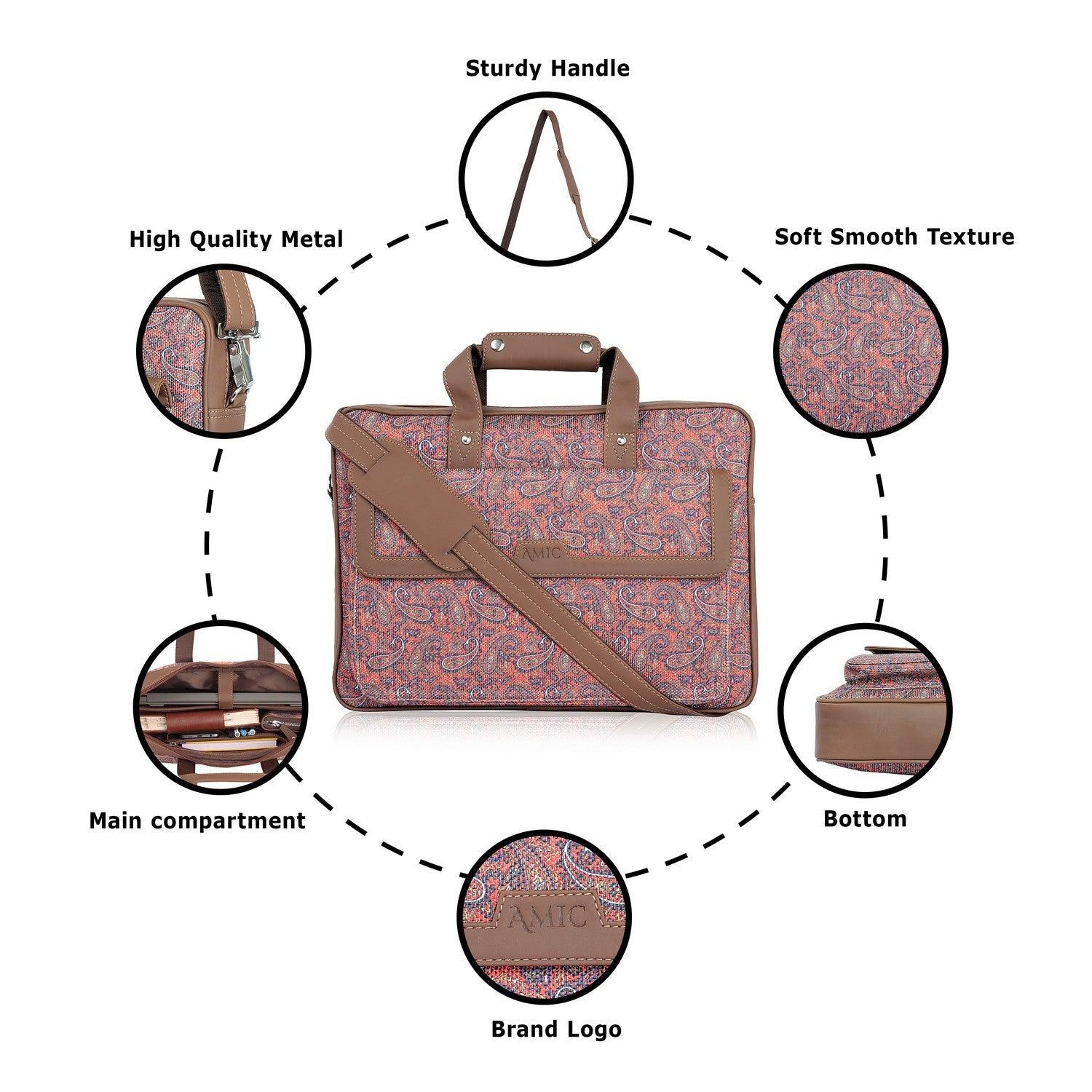 Paisley Print Laptop Bag with Vegan Leather Trim | AMIC - Amic