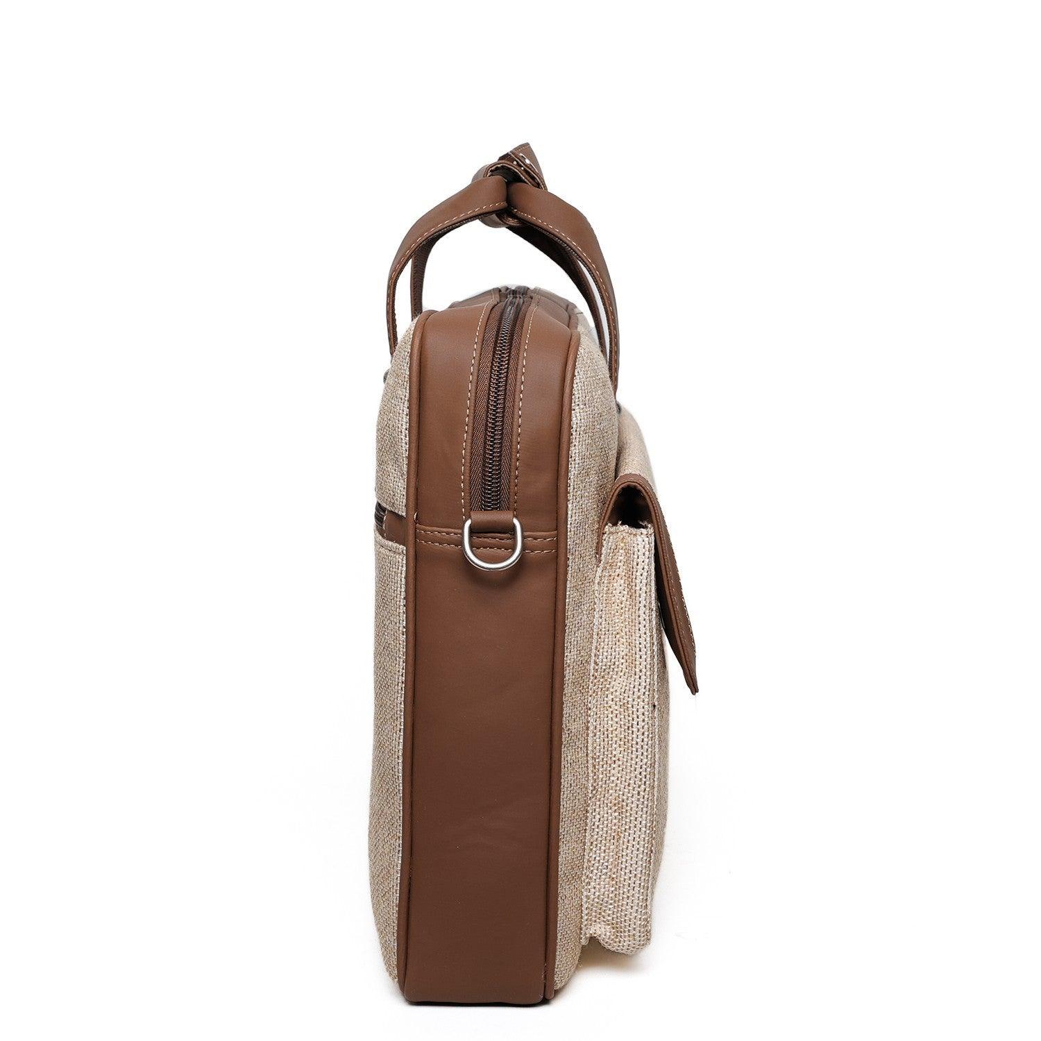 Classic Beige Laptop Bag with Vegan Leather Accents | AMIC - Amic