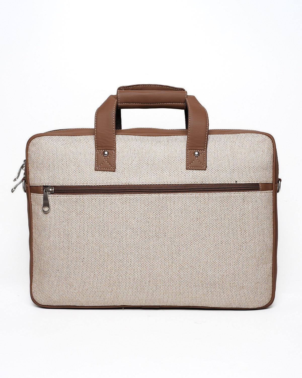 Classic Beige Laptop Bag with Vegan Leather Accents | AMIC - Amic
