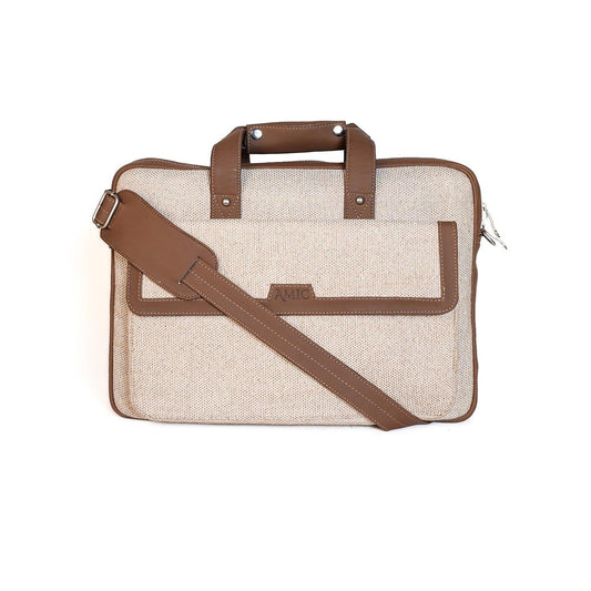 Classic Beige Laptop Bag with Vegan Leather Accents | AMIC - Amic