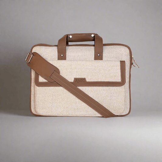 Classic Beige Laptop Bag with Vegan Leather Accents | AMIC - Amic