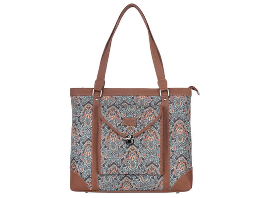 Blue Floral Pattern Vegan Leather Office Bag for Women - Functional & Stylish | Amic Bags - Amic