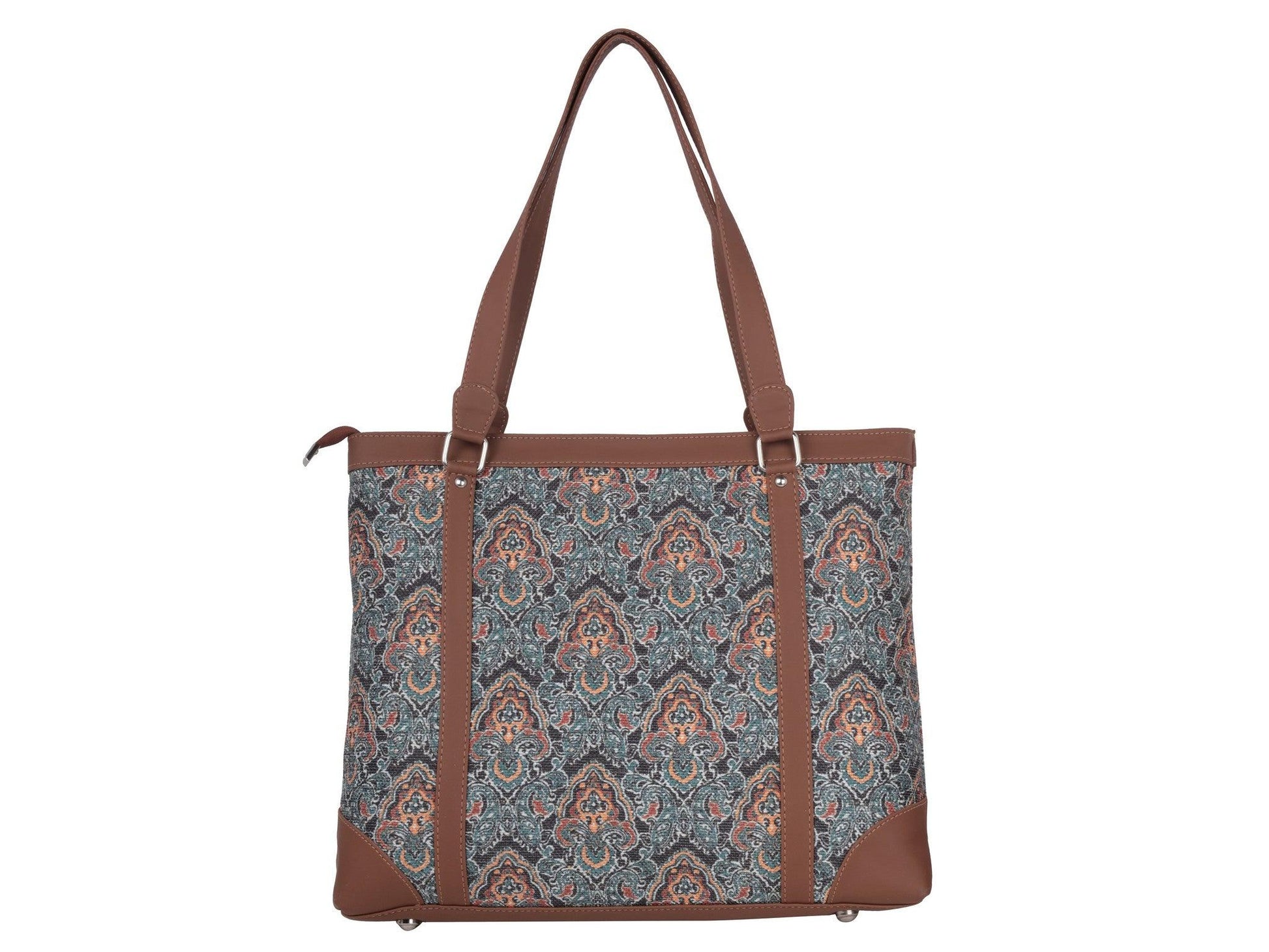 Blue Floral Pattern Vegan Leather Office Bag for Women - Functional & Stylish | Amic Bags - Amic