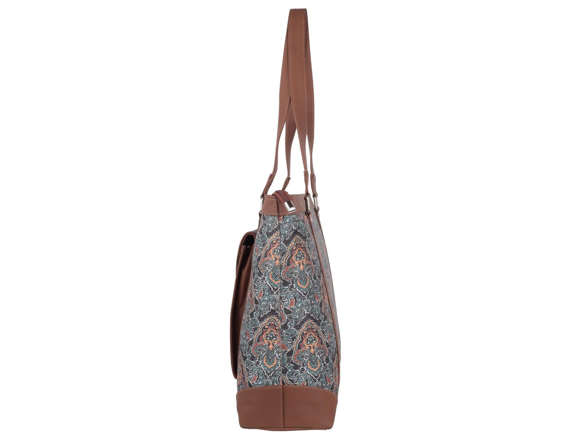 Blue Floral Pattern Vegan Leather Office Bag for Women - Functional & Stylish | Amic Bags - Amic