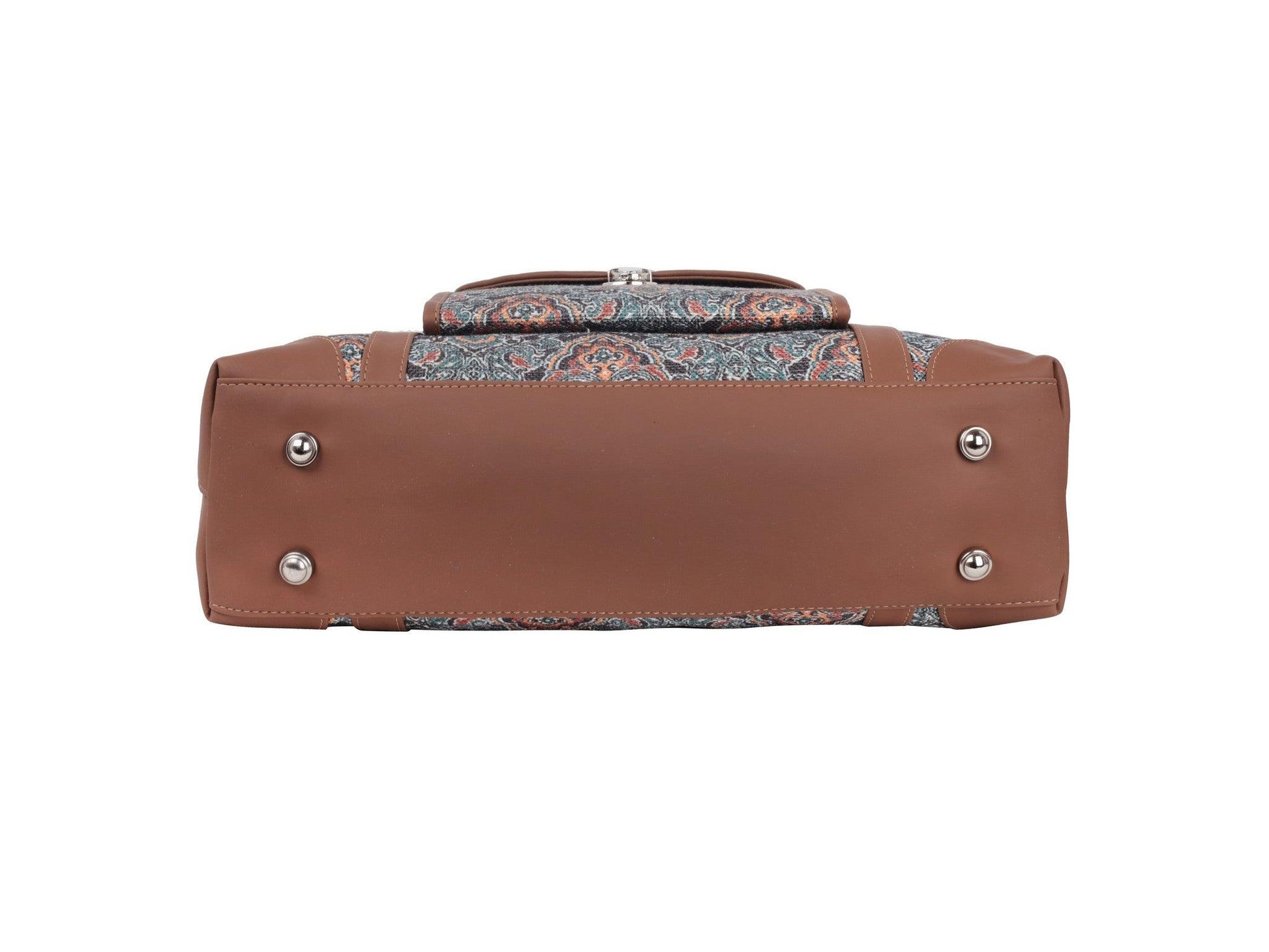 Blue Floral Pattern Vegan Leather Office Bag for Women - Functional & Stylish | Amic Bags - Amic