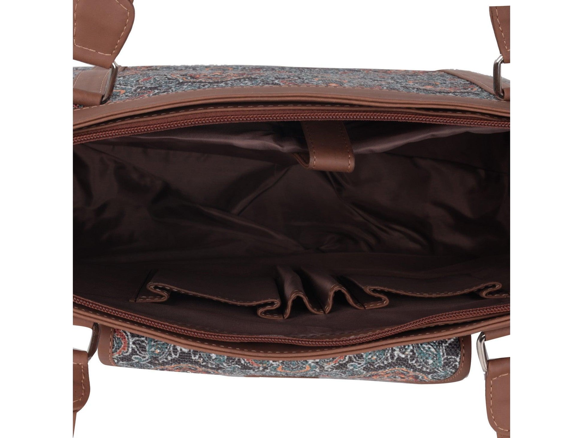 Blue Floral Pattern Vegan Leather Office Bag for Women - Functional & Stylish | Amic Bags - Amic