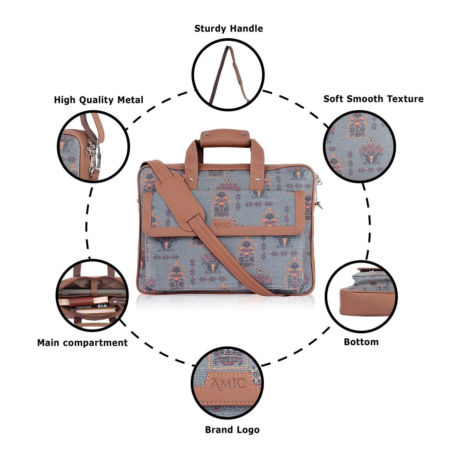 Elegant Grey Laptop Bag with Vintage Floral Design | AMIC - Amic