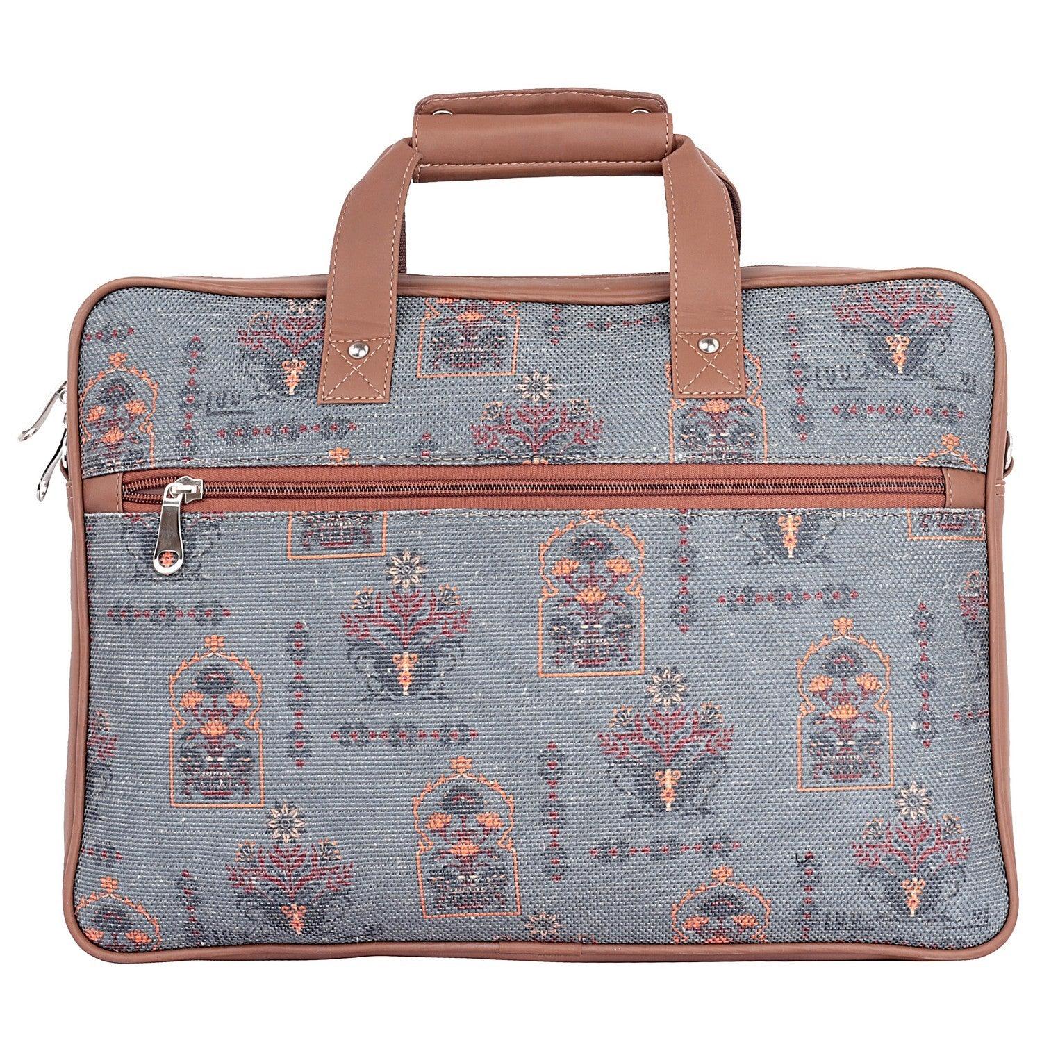 Elegant Grey Laptop Bag with Vintage Floral Design | AMIC - Amic