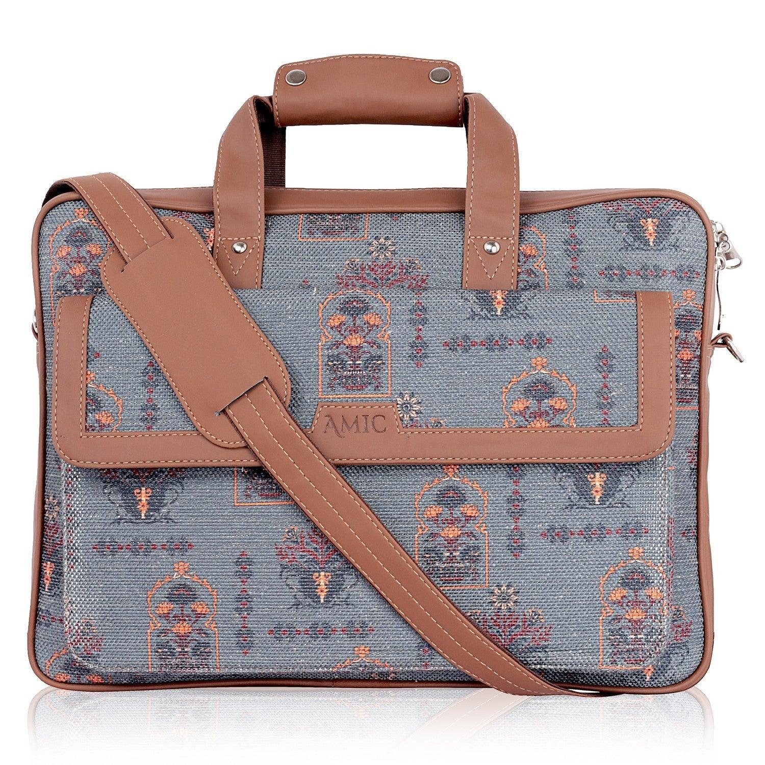 Elegant Grey Laptop Bag with Vintage Floral Design | AMIC - Amic