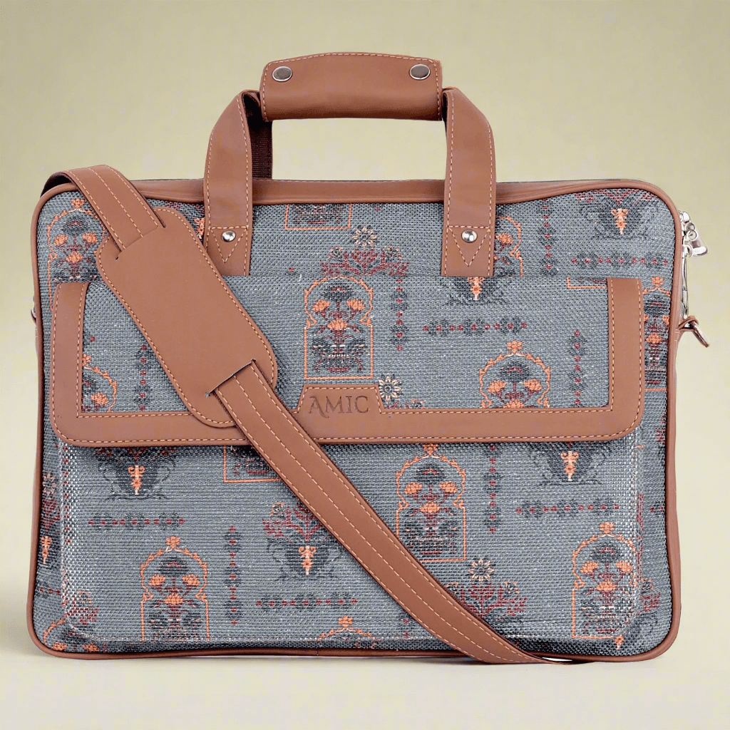 Elegant Grey Laptop Bag with Vintage Floral Design | AMIC - Amic