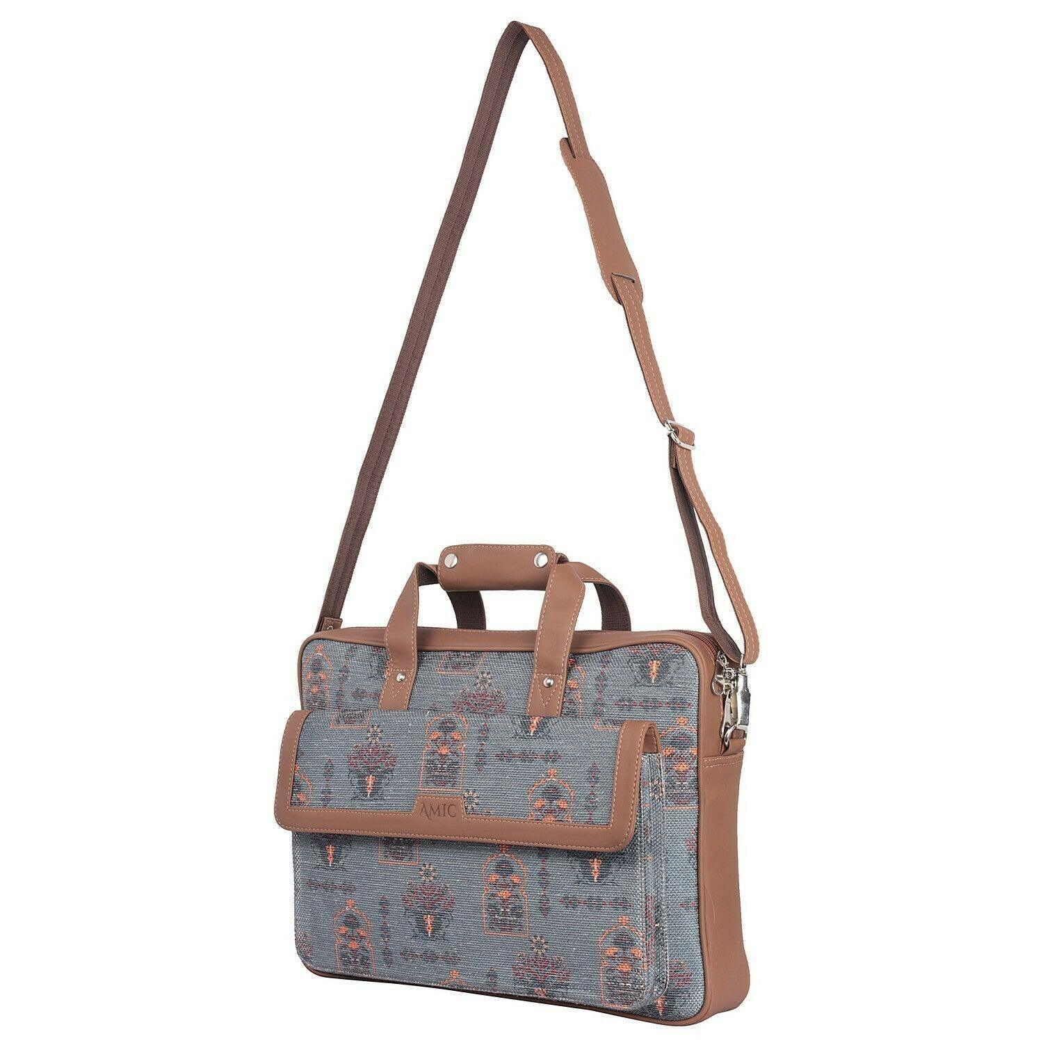 Elegant Grey Laptop Bag with Vintage Floral Design | AMIC - Amic