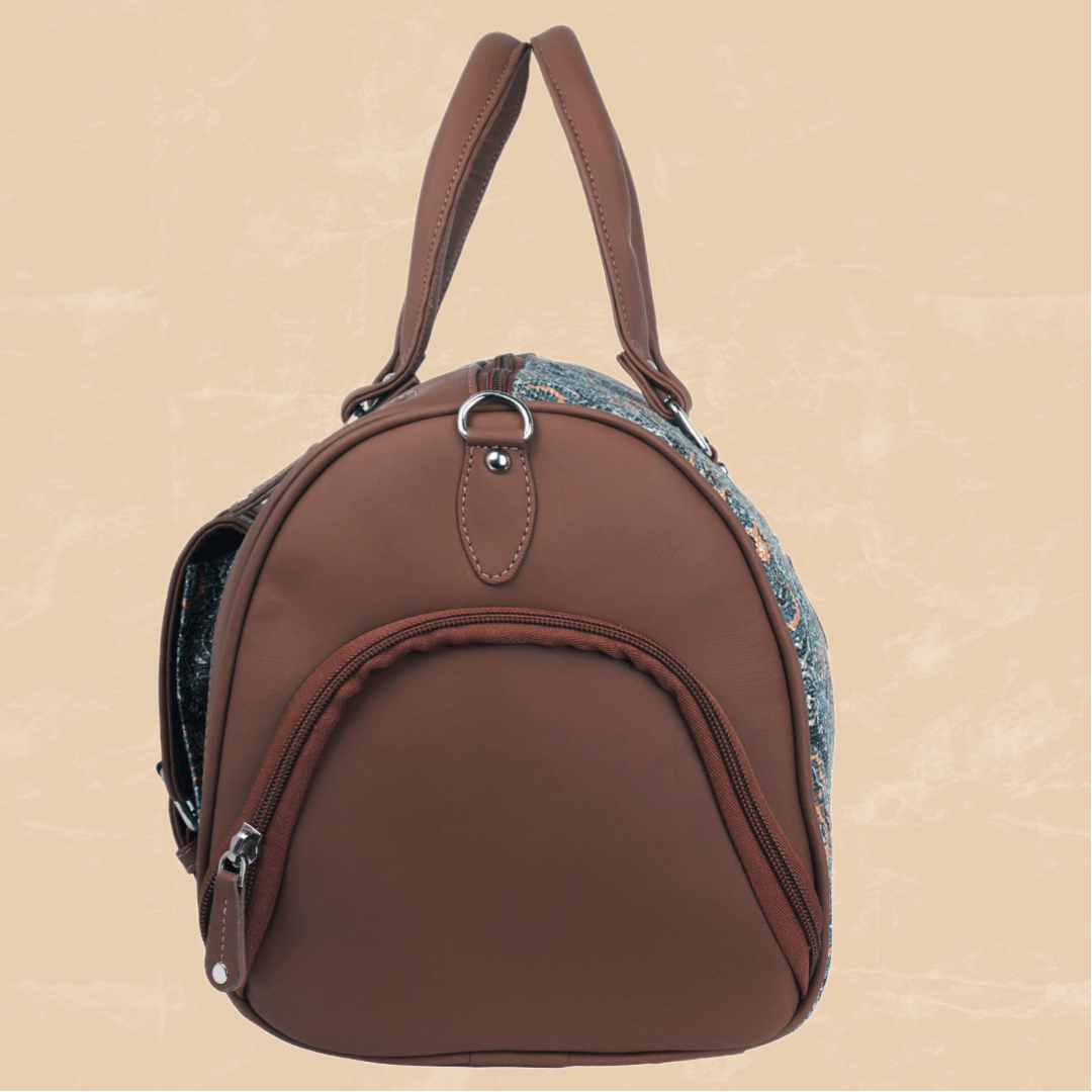 Amic Jute Printed Handcrafted Travel Bag, Luggage Shoulder Bag Duffel Without Wheels - Amic