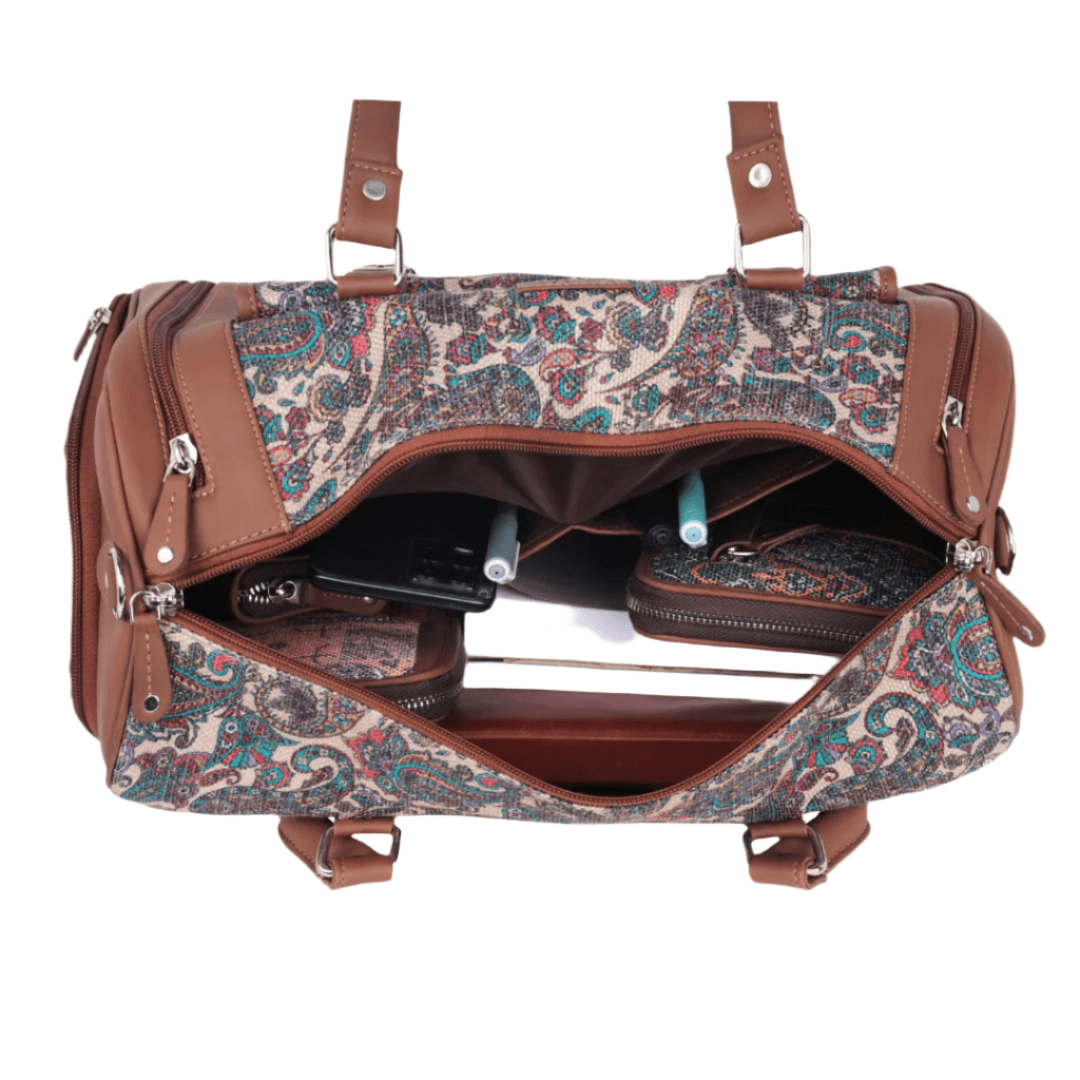 Amic Vegan Leather Duffle Bag with Vibrant Paisley Design – Perfect Travel Companion - Amic