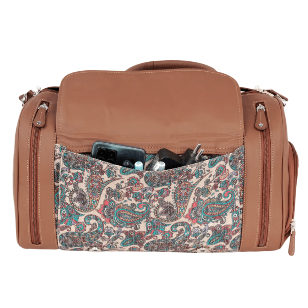Amic Vegan Leather Duffle Bag with Vibrant Paisley Design – Perfect Travel Companion - Amic