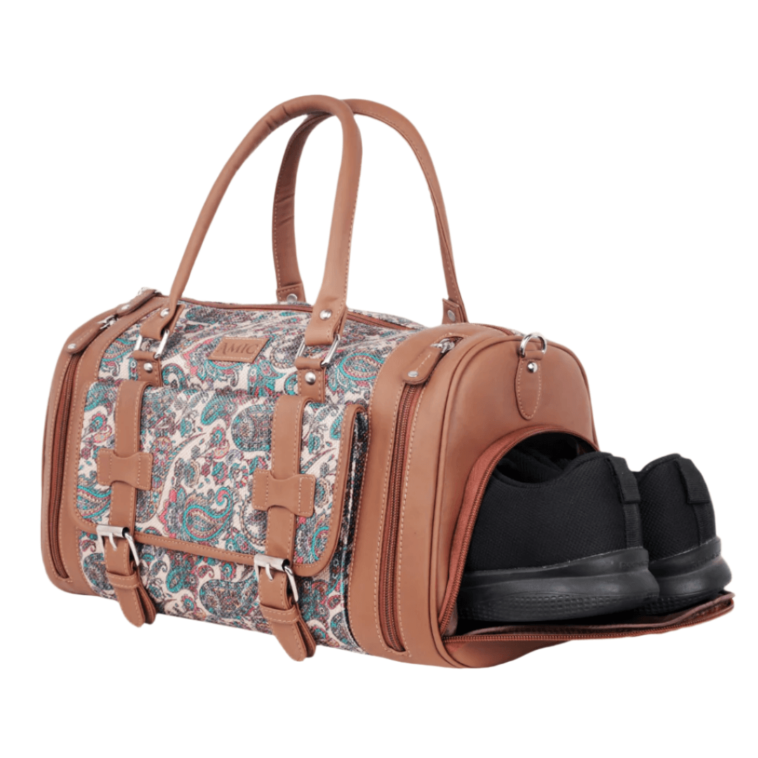 Amic Vegan Leather Duffle Bag with Vibrant Paisley Design – Perfect Travel Companion - Amic