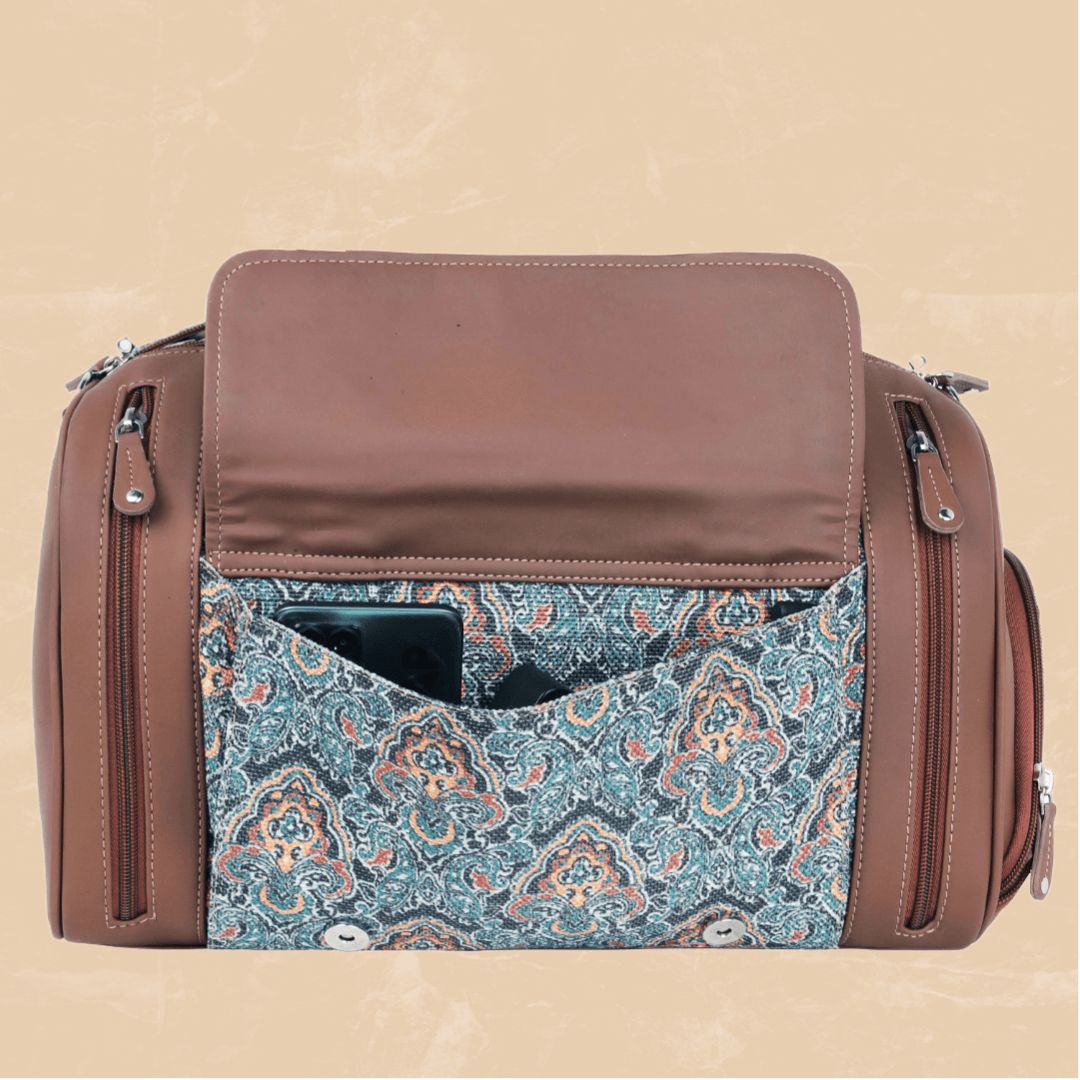 Amic Jute Printed Handcrafted Travel Bag, Luggage Shoulder Bag Duffel Without Wheels - Amic