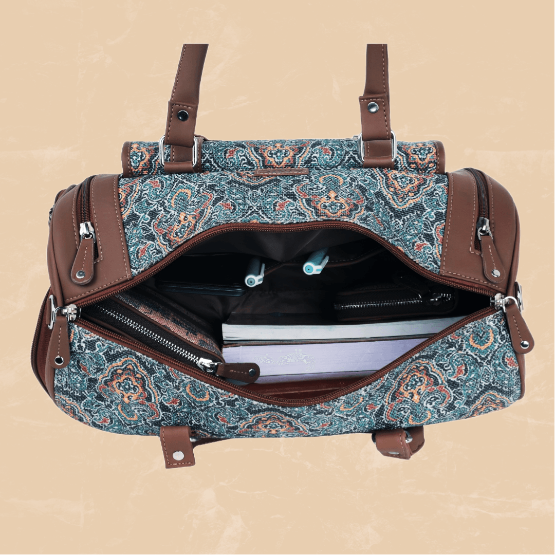 Amic Jute Printed Handcrafted Travel Bag, Luggage Shoulder Bag Duffel Without Wheels - Amic
