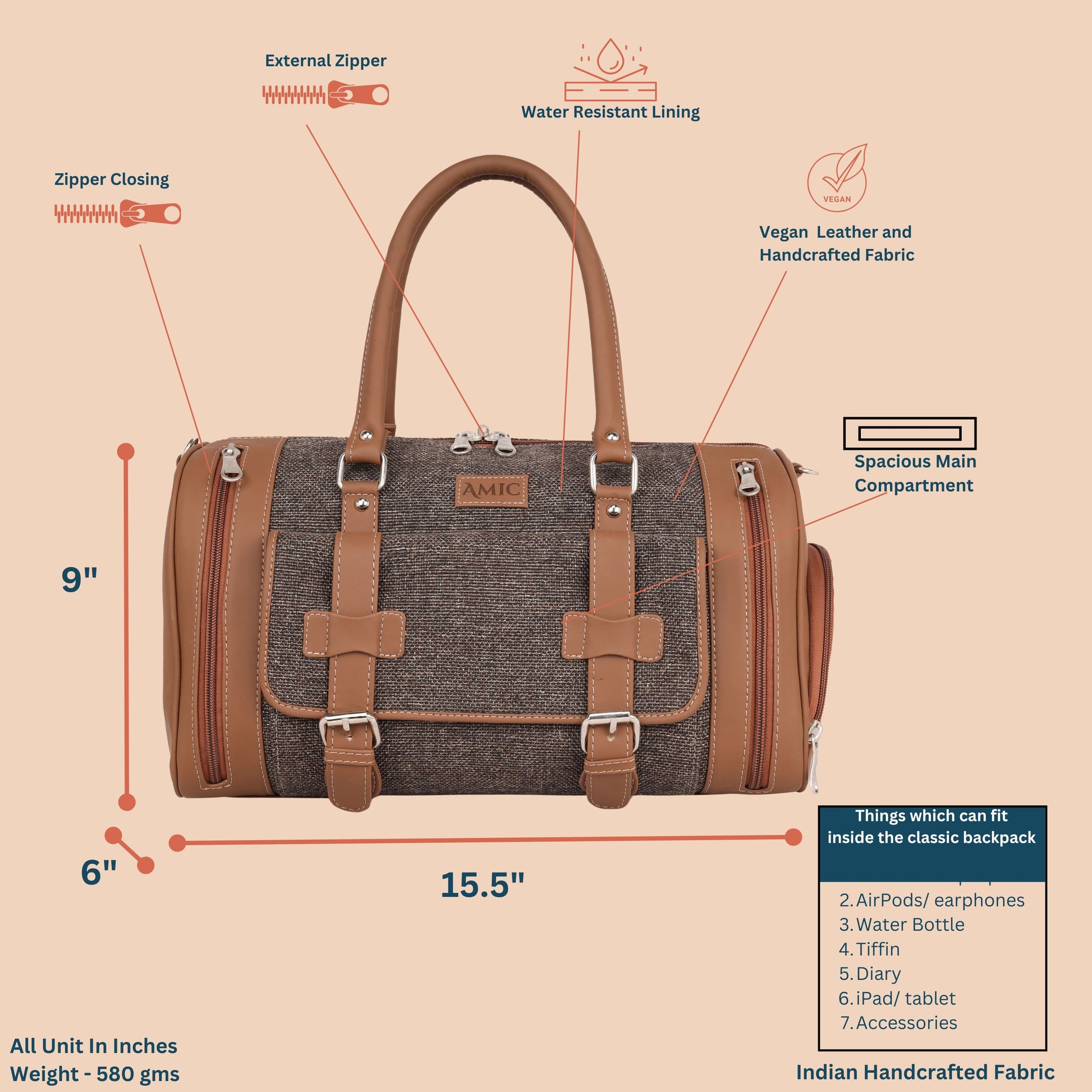 Amic Brown Classic Duffle - Amic
