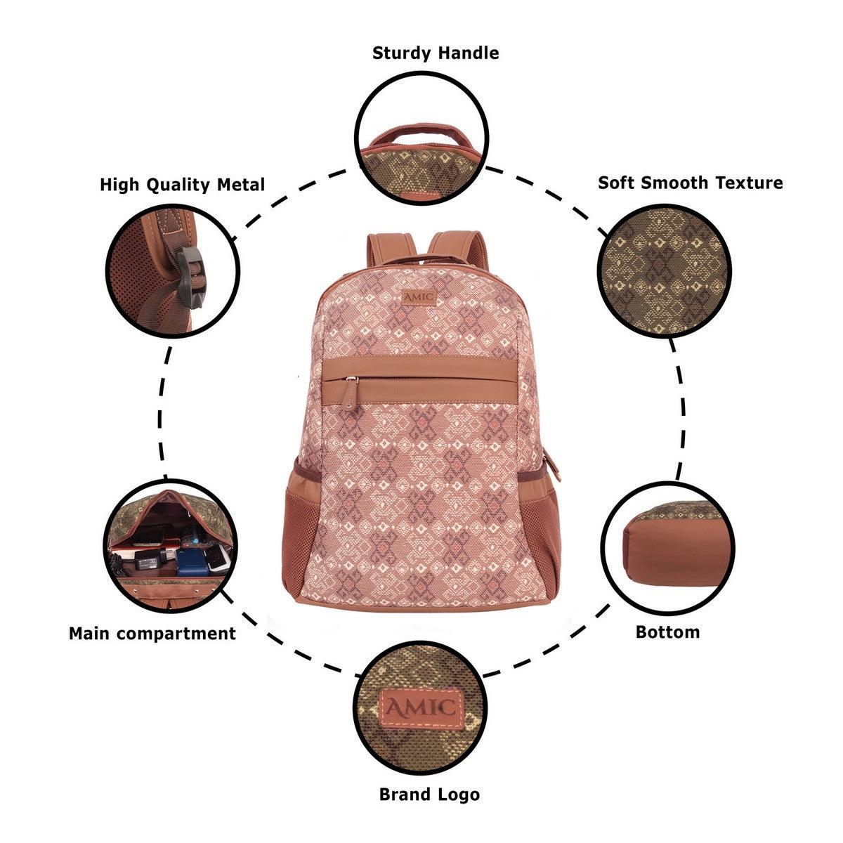 Amic Women Jute Printed Handcrafted Office, College Handbag 18 L Backpack - Amic