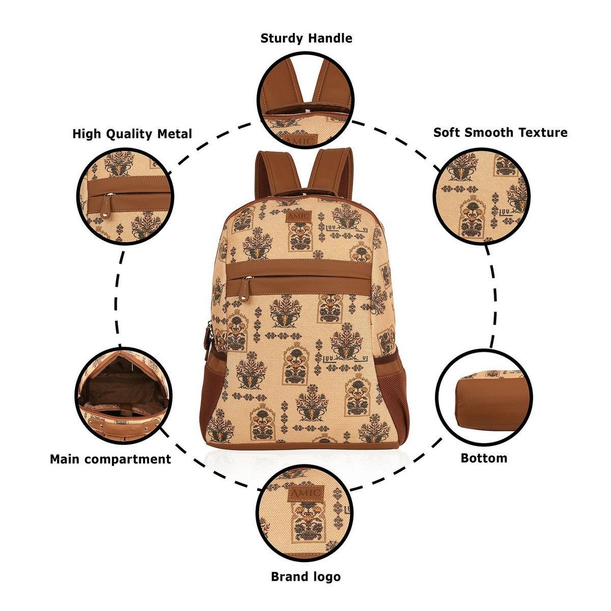 Amic Leather Laptop Backpack Jute Handcrafted Bags For Women 30 L Backpack - Amic